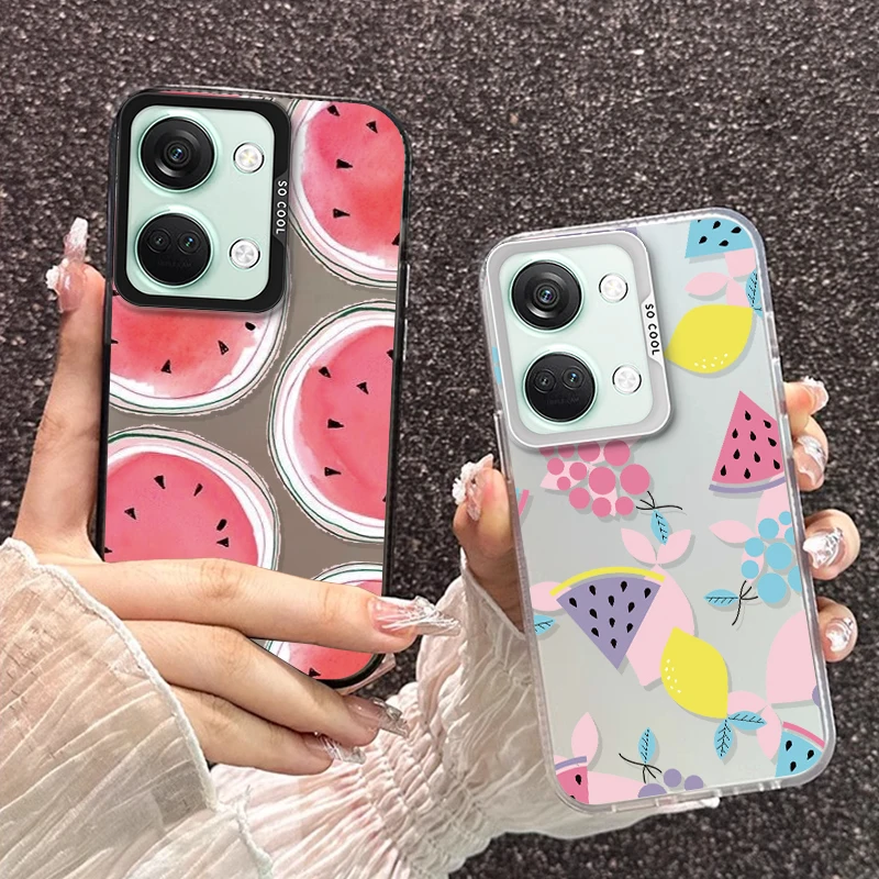 Strawberry watermelon For OnePlus Nord 3 Nord N30 5G 8T Nord CE3 4 Lite CE 2 5G OnePlus Nord2 5G Colorful Silver Phone Case