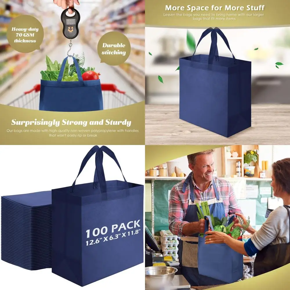 

Набор из 100 многоразовых сумок-шопперов из нетканого материала для продуктов, мероприятий и розничной торговли (темно-синий)