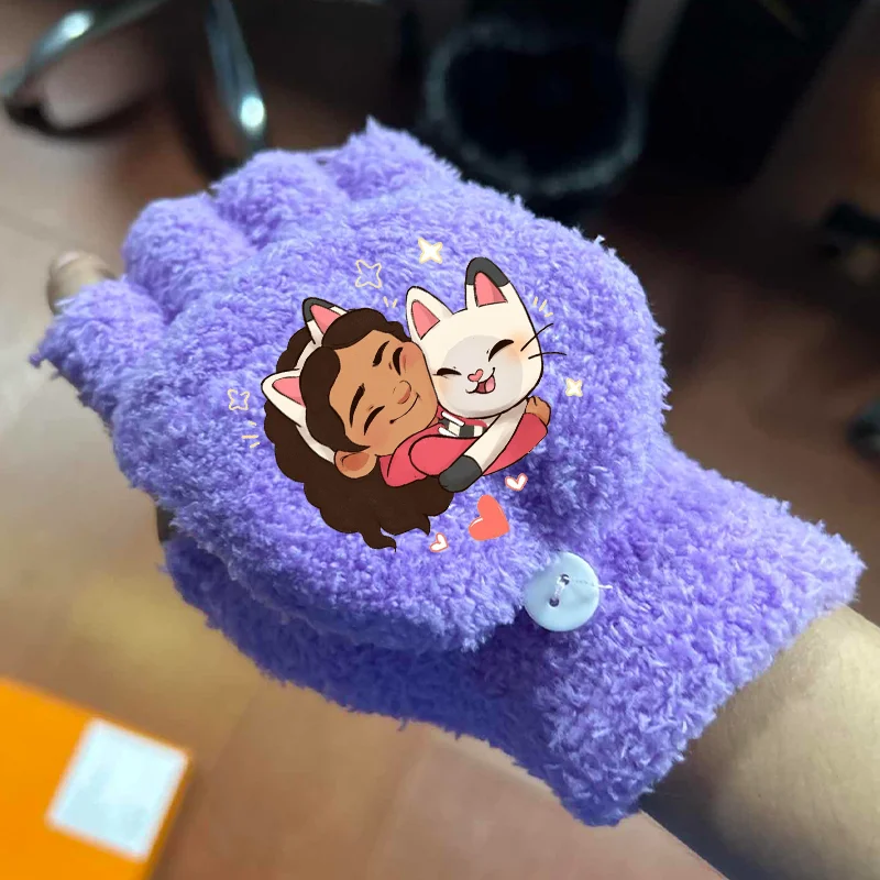 غابي دمية الأطفال قفازات فتاة نصف اصبع الوجه قفاز رسالة A-Z الكرتون القط الدافئة في الهواء الطلق القفازات عيد الميلاد هدايا أعياد ميلاد للأطفال #3