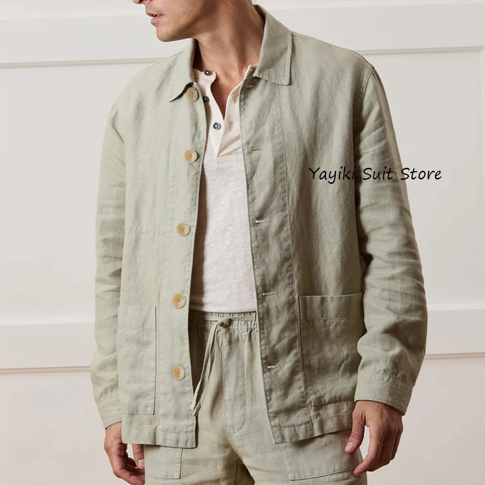 

Пиджаки с лацканами, мужская верхняя одежда, мужская куртка с квадратными карманами, элегантные мужские пальто, льняные однобортные повседневные костюмы, блейзер