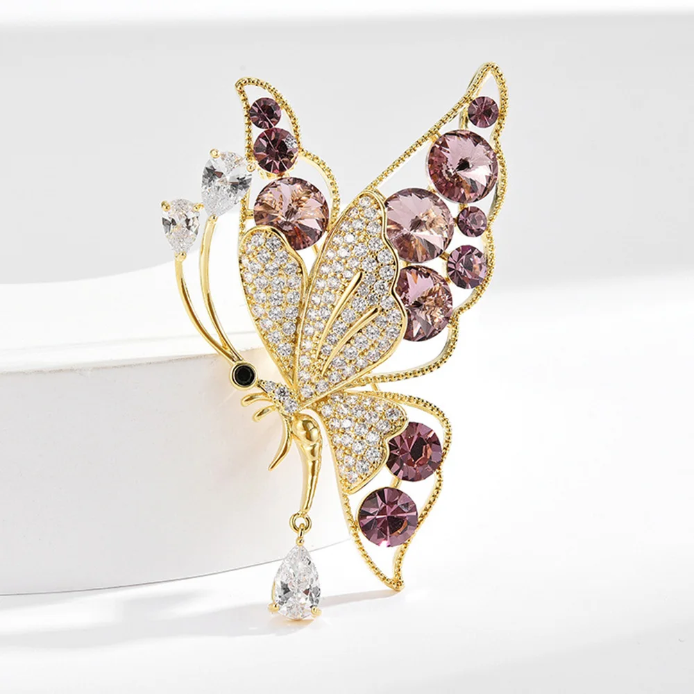 1PCS Crystal Hollow Insect Butterfly Brooch for Women Corsage Elegant Party Jewelry Women's Clothing Decoration Pins Accessories