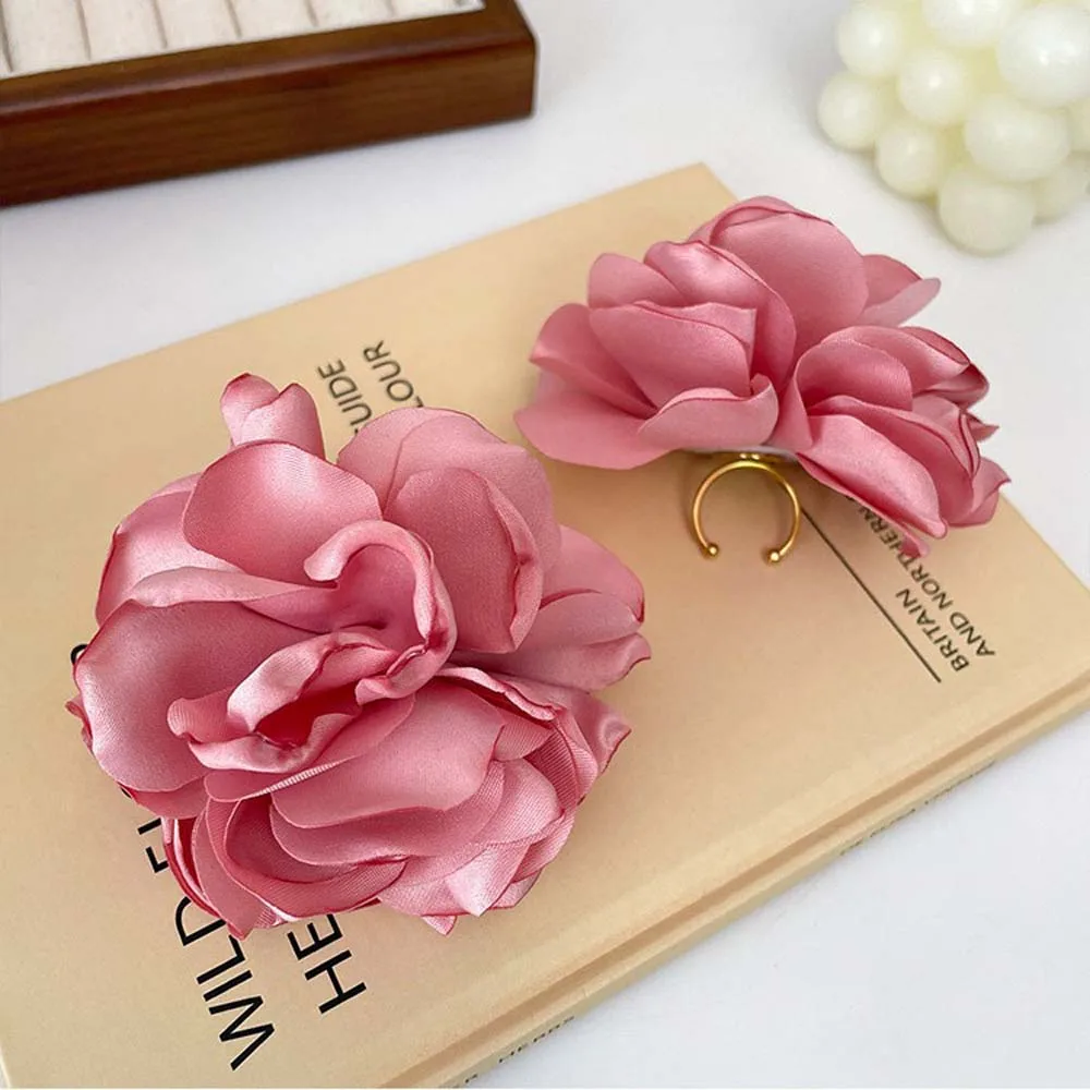 Jewelry Accessories Jisoo Flower Ring Korean Style Shake Flower Prop Cloth Flower Rings Opening Adjustable Pink