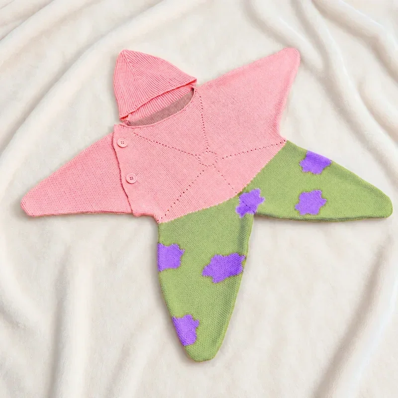 Autumn-winter New Arrivals Star Baby Cute Cartoon Onesie Hand-Swaddle Blanket Knitted Christmas Starfish Onesie Infant Clothing