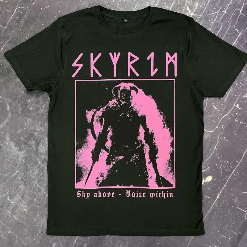 Camiseta Skyrim para hombre, camiseta holgada de manga corta con gráfico nórdico de Dragonborn para videojuegos, estilo urbano, para fanáticos de Elder Scrolls