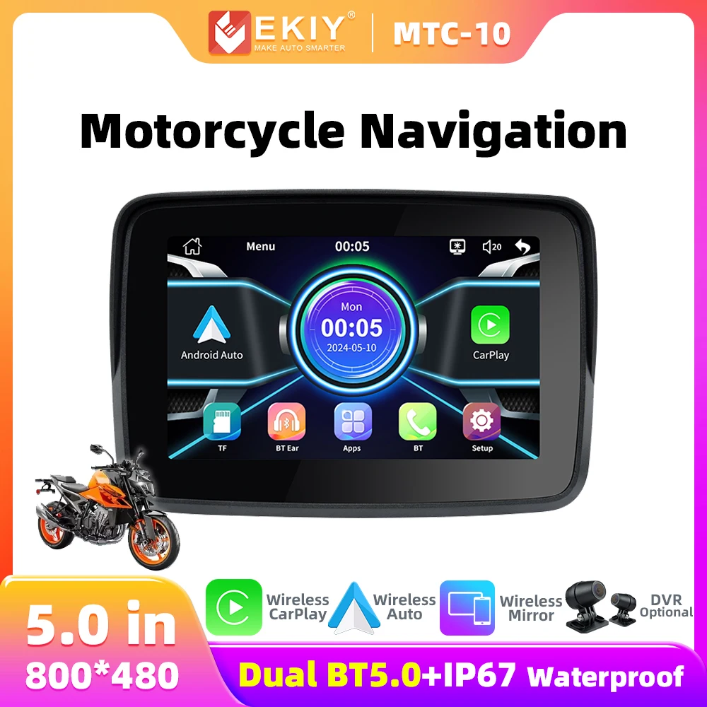 EKIY MTC10 5inch Navigation Motorcycle Waterproof Wireless Android Auto Carplay Display Screen Monitor Portable Motorcycle