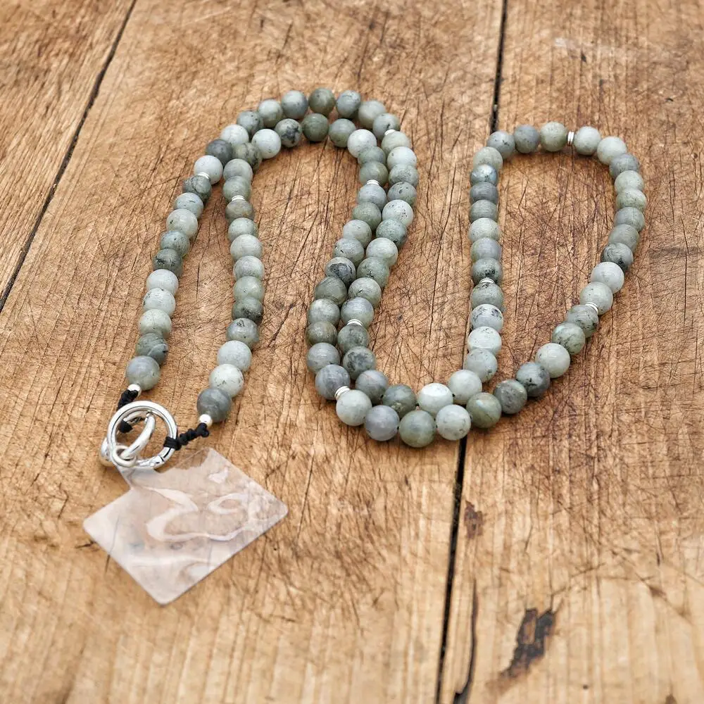 120CM Handmade Natural Stone Labradorite Beads Chain Phone Hanging Cord Phone Lanyards Mobile Phone Strap Accessories