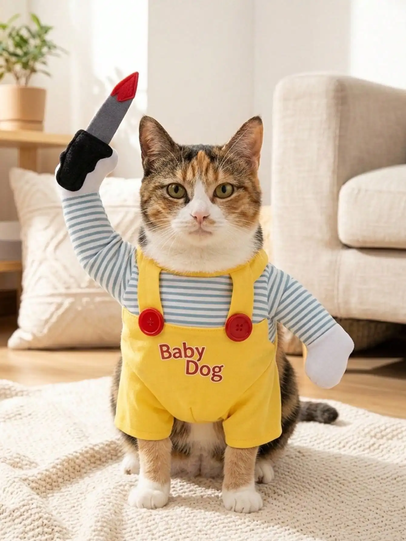 PETSIN 1 PC Halloween Pet Attendant Killer Costume - A Cap-Wearing Cat And Dog Two Pieces Outfit sp260705214156058493526