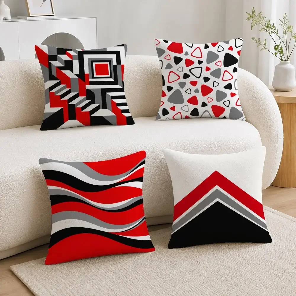 vibrant Red Black White Chevron Geometric Cushion Cover Soft Short Plush Throw Pillowcase Sofa Bedroom Home Decor Holiday Gift