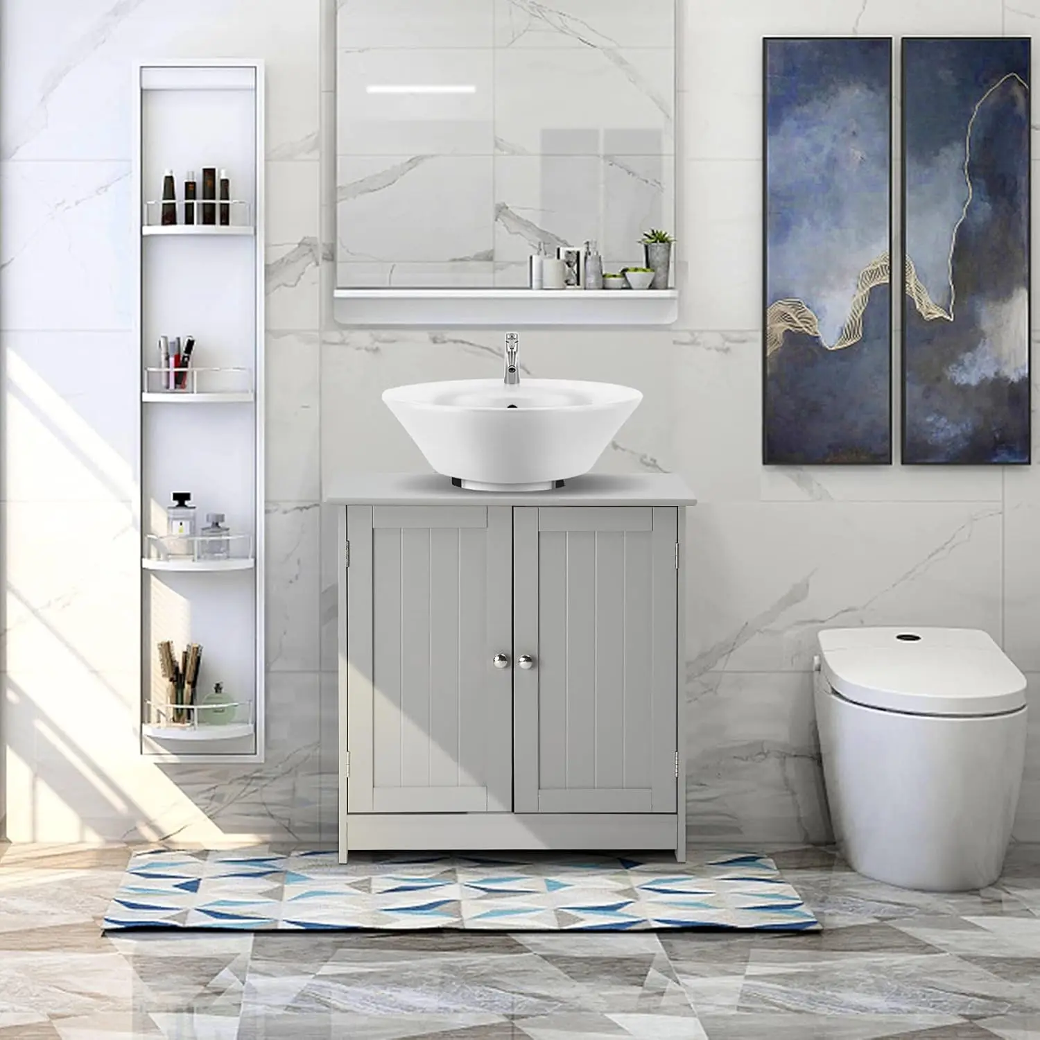 Pedestal Under Sink Storage Bathroom Vanity with 2 Doors Traditional Bathroom Cabinet Space Saver Organizer 23 5/8