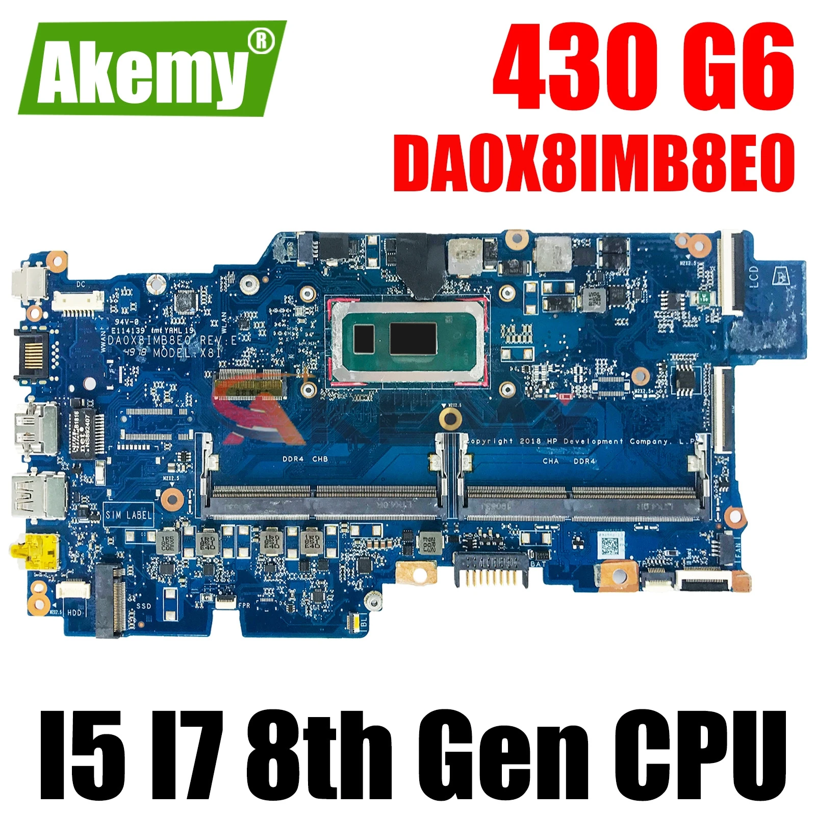 

L44505-601 L44504-001 L44502-001 For HP Probook 430 G6 Laptop Motherboard DA0X8IMB8E0 With I5 I7 8th Gen CPU DDR4 100% Tested