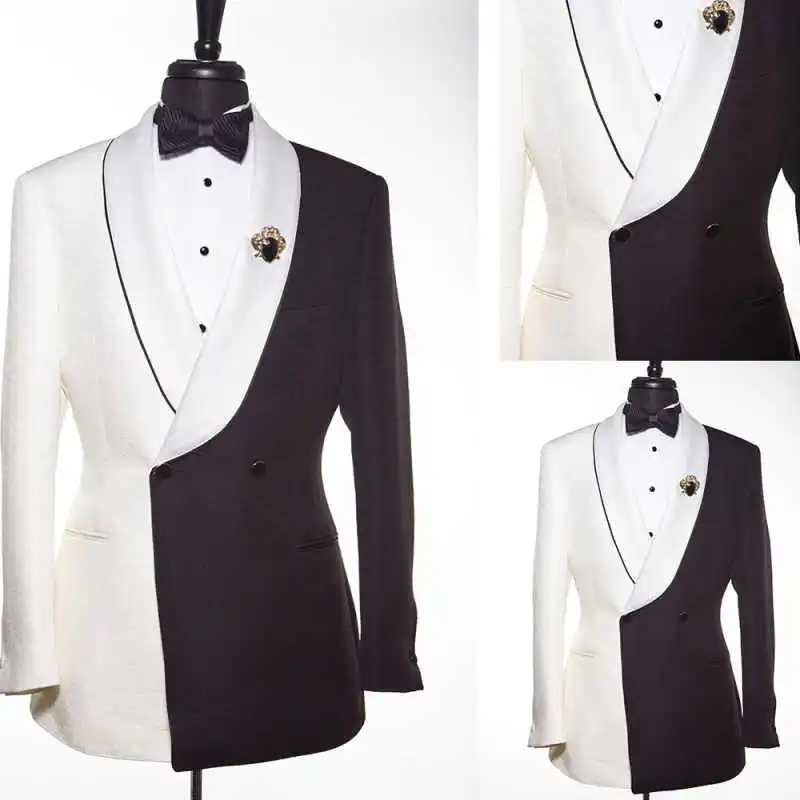 

Handsome Shawl Lapel Men Jacket Jacquard 2 Buttons Tuxedos Wedding Groomsmen 1 Piece Party Dress