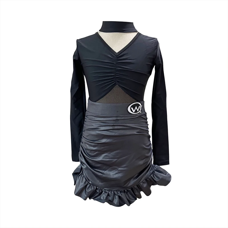 Traje de baile latino negro para niñas, vestido de baile Cha Rumba, traje de actuación de Tango para chico, ropa de práctica latina XH1308, 2024