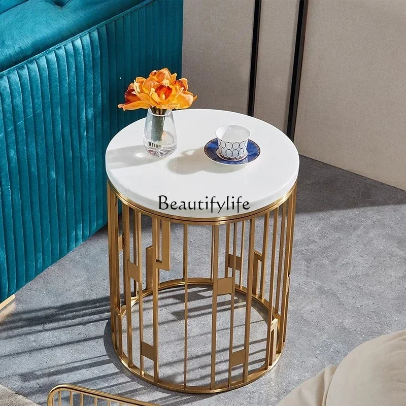 Tavolo con bordo in marmo leggero di lusso nordico balcone tavolino da caffè moderno e minimalista soggiorno rimovibile in acciaio inossidabile