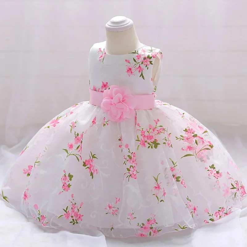 

1 Year Birthday Costume Toddler Baby Girls Flower Clothing Newborn Princess Mesh Dress For Baptism Wedding Ball Gown 6-24 Months