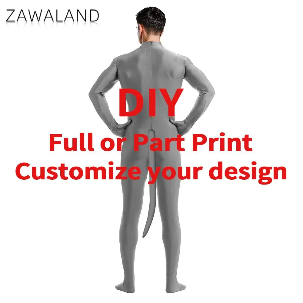 Diy Custom Made or Print Your Own Design Women Man Personality Funny Zentai Bodysuit with Tail Customized Halloween Costume