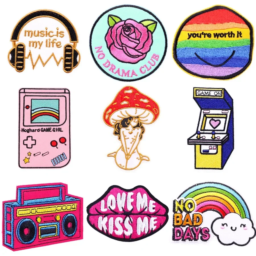 Embroidered Patch Iron On Patches for Clothing Pocket Audio Equipment Clothes Stickers Fabric Sewing Thermal Adhesive Applique