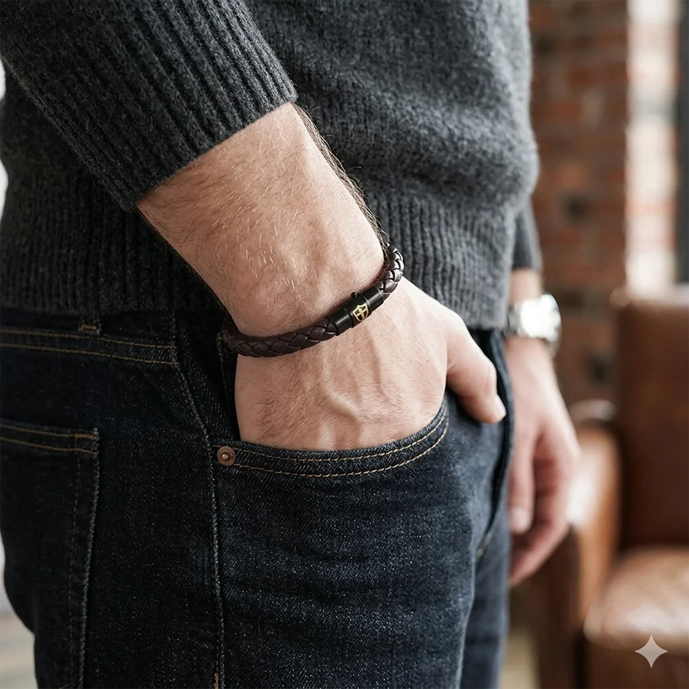 Minimalist Mens Braided Leathe - Ethnic Fashion Logo ulasan dan harga
