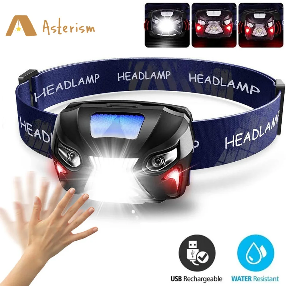 8 Mode Powerfull Headlamp Body Motion Sensor Head Flashlight Usb Rechargeable LED Headlight Camping Torch Flash Light Head Lamp