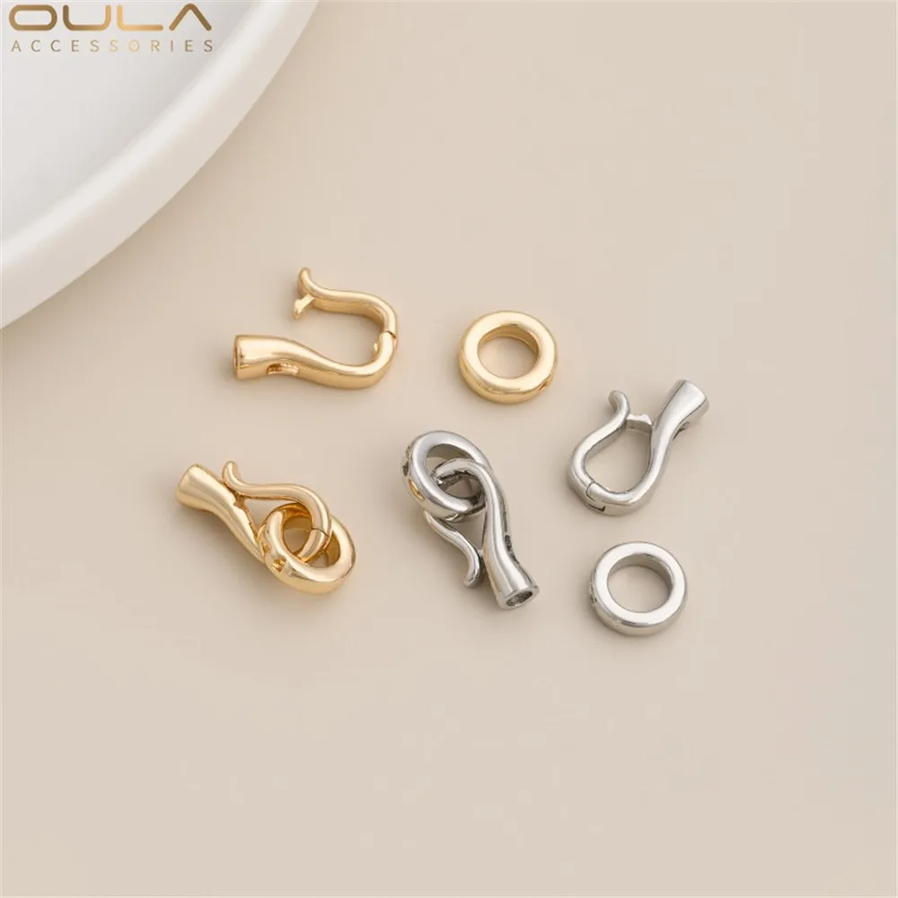 

14K Gold-plated Fishhook-shaped Ring Pearl Clasp Diy Handmade Necklace Bracelet Accessory Connecting Clasp Handcrafted Accessory