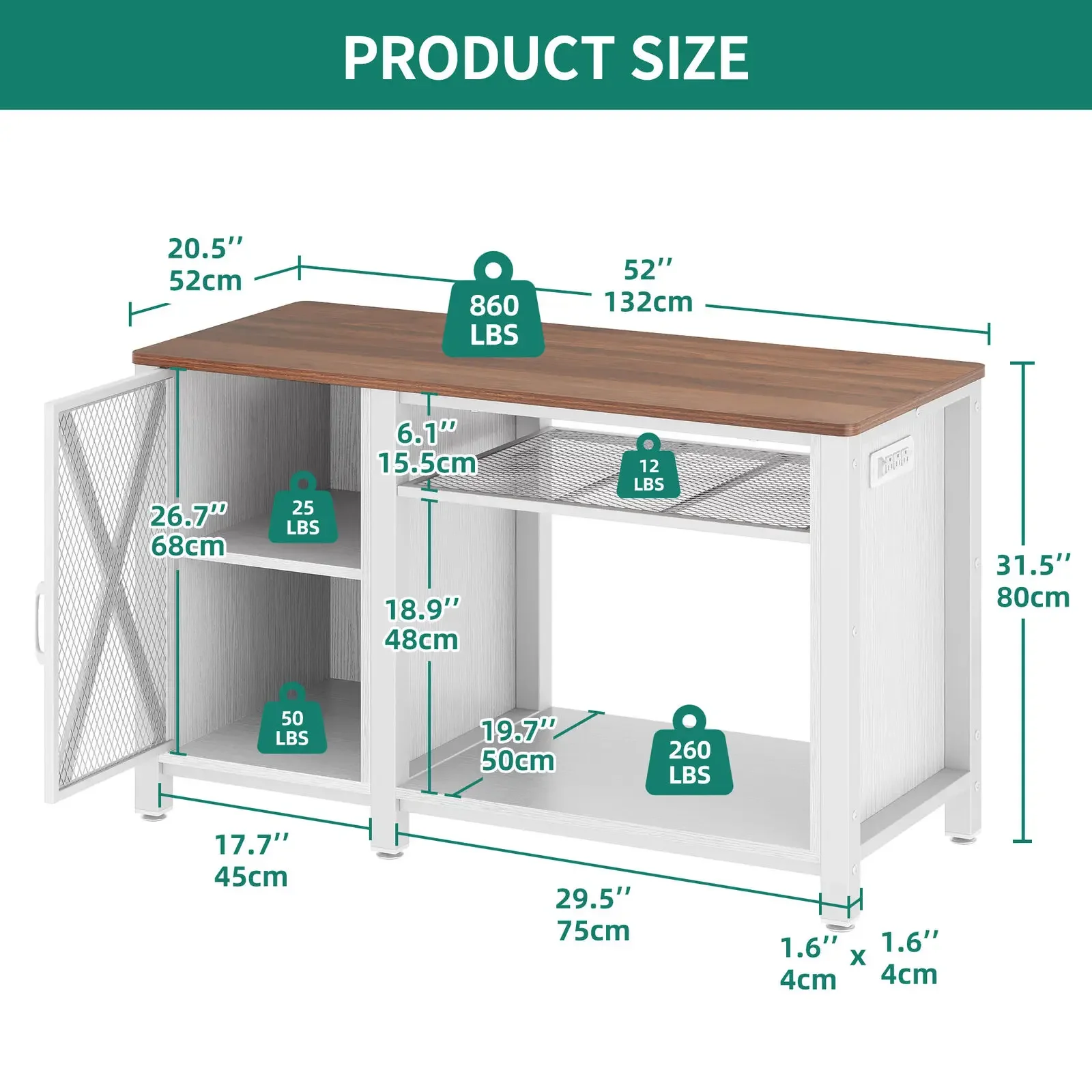 Metal Aquarium Stand Storage Cabinet for 40-75 Gallon Fish Tank w/Power Outlets