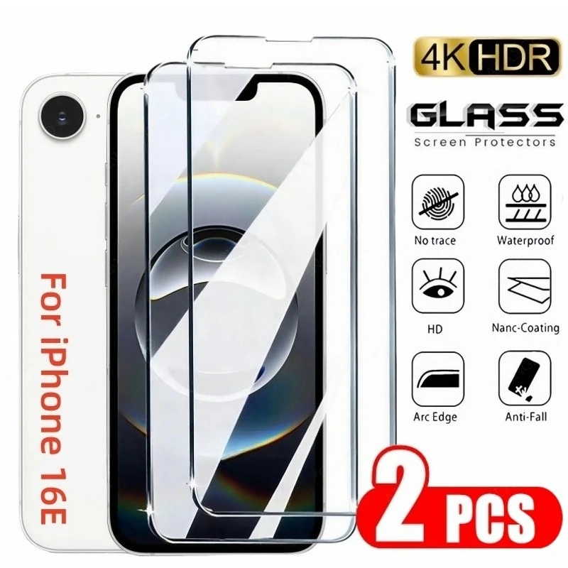 

2PCS Tempered Glass For iPhone 16e 2025 SE4 High Definition Screen Protector For iPhone 16 Pro Max 16Pro 16Plus 16e HD Glass