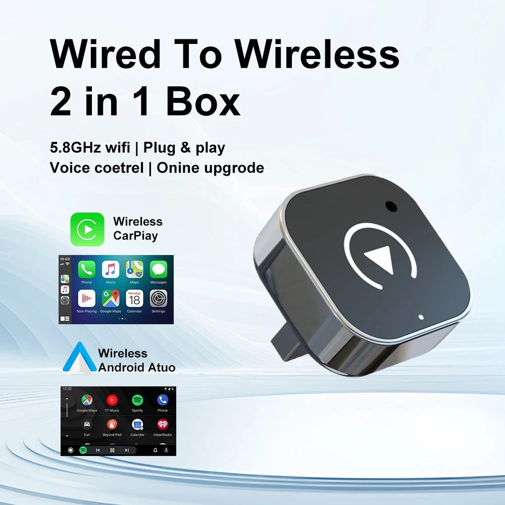 2026 Nieuwe Draadloze CarPlay Adapter 2-in-1 Bedraad naar Draadloze Dongle voor Apple & Android Auto Plug en Play Universele Auto Accessoire