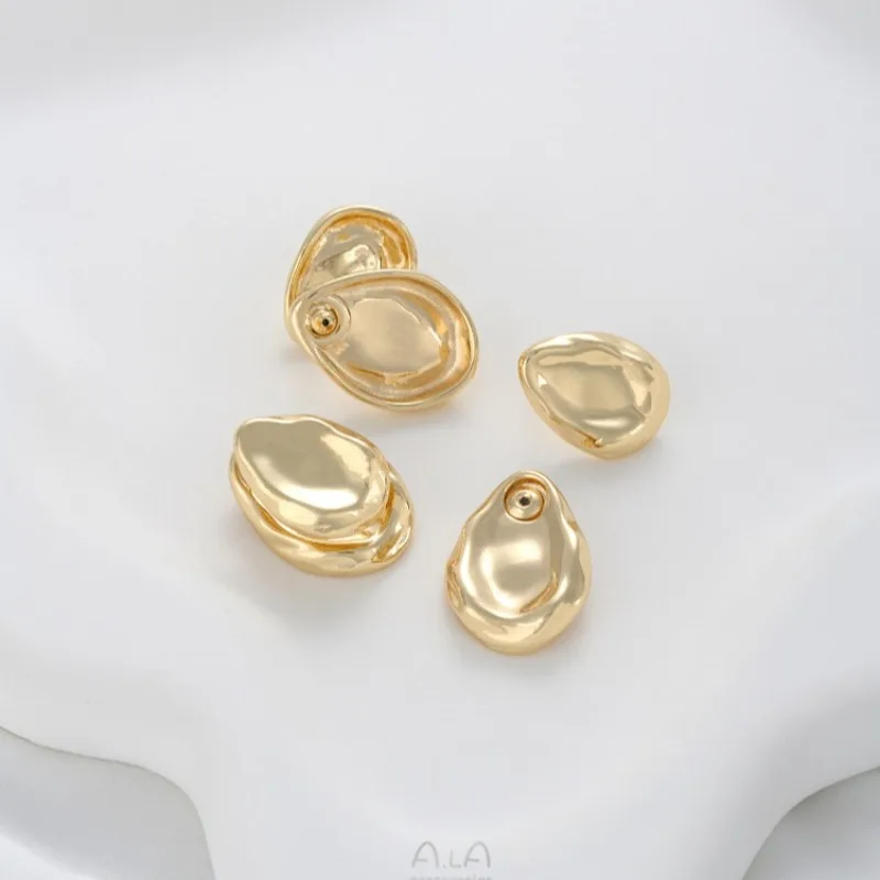 14K Gold Irregular Heartshaped Water Dropshaped Flowershaped Doublesided Earrings With Ear Plugs Highend Earrings Jewelry