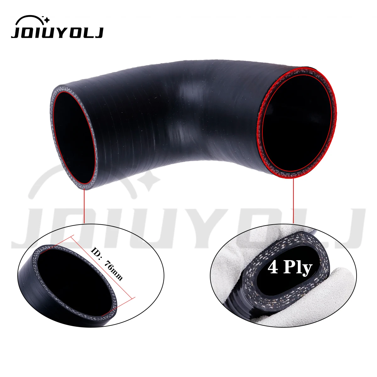 Manguera de tubo de silicona Universal, color negro mate, 4 capas, 90 grados, ID, 76mm, codo, acoplador de manguera de silicona, tubo Intercooler