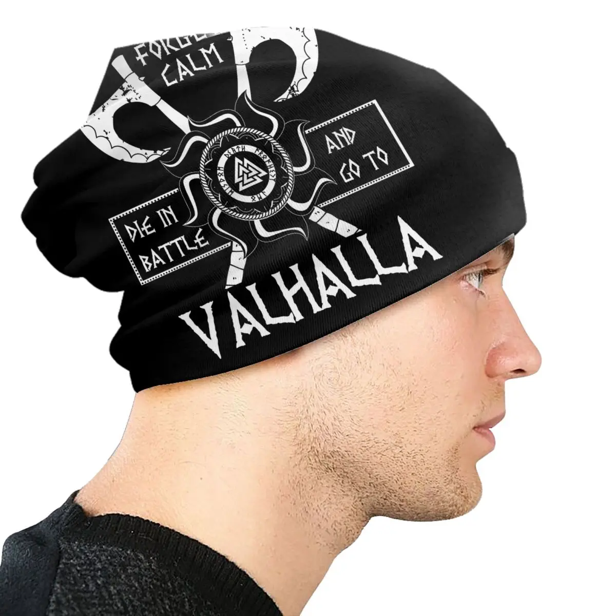 Die In Battle And Go To Valhalla Vikings Bonnet Hat Knit Hat Men Women Hip Hop Unisex Adult Warm Winter Skullies Beanies Caps