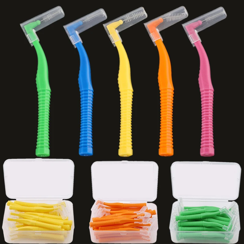 20Pcs/box L Shape Push-Pull Interdental Brush Orthodontic Toothpick Teeth Whitening Tooth Pick ToothBrush Oral Hygiene Care