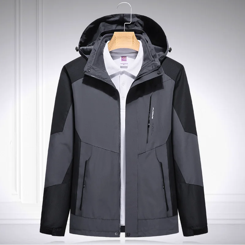 Men Clothing 2023 Men's Casual Jacket Parka Autumn and Winter Hooded Two-pieces Sets 3 in 1 Solid Color Outdoor