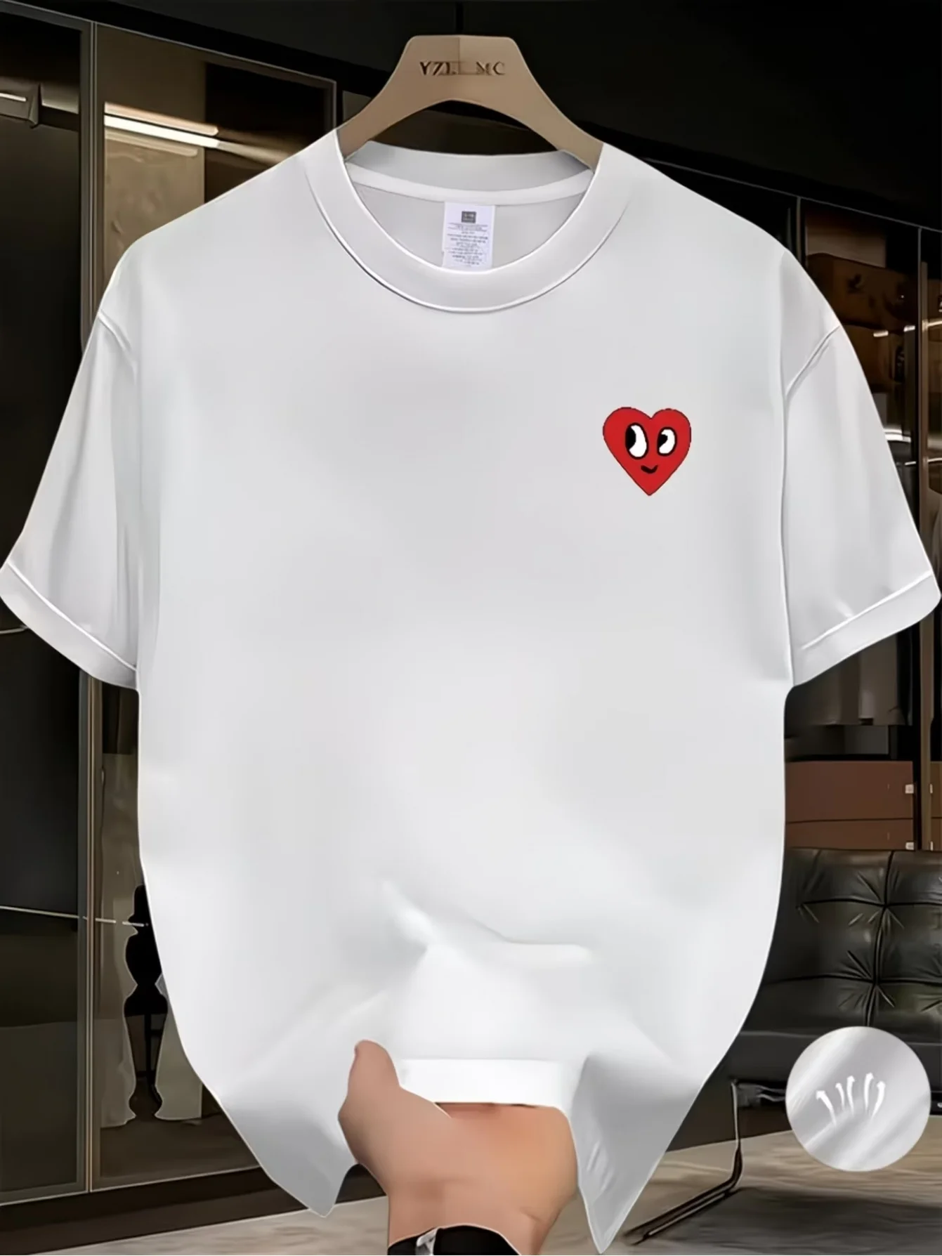 Trendiges Herren-T-Shirt mit lustigem herzförmigen Design, aus 100% Baumwolle, geeignet für den täglichen Gebrauch als Herrenbekleidung. – Detail 10