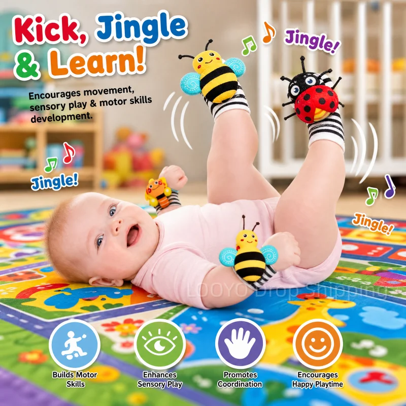 Baby Rattle Toy Set - 4 adet Yenidoğan Bebek Bilek Çıngırakları