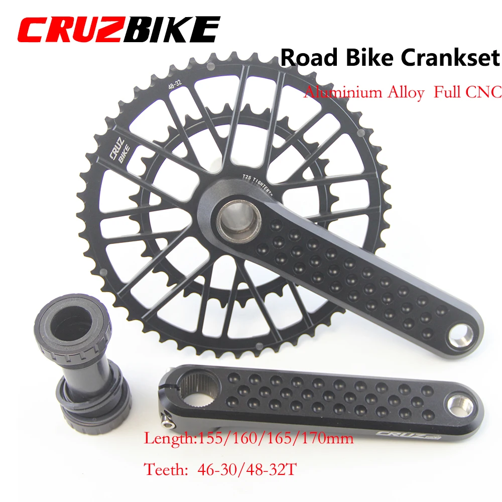 CRUZbike Road Bike Crankset 155/160/165/170/ Crank 9/10/11/12 Speed Double Chainring 46-30/48-32T with Bottom Bracket