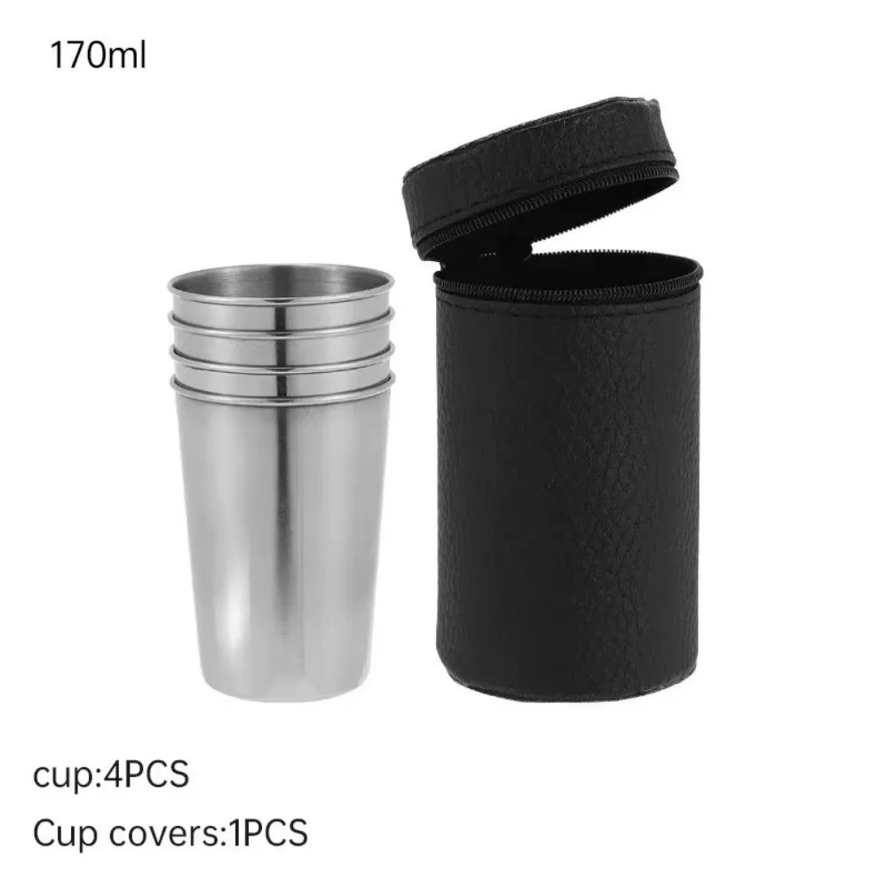 

4Pcs Portable Stainless Steel Camping Cups 30ml/70ml/170ml with Case Whisky Wine Glass Mini Beer Mugs Drinkware