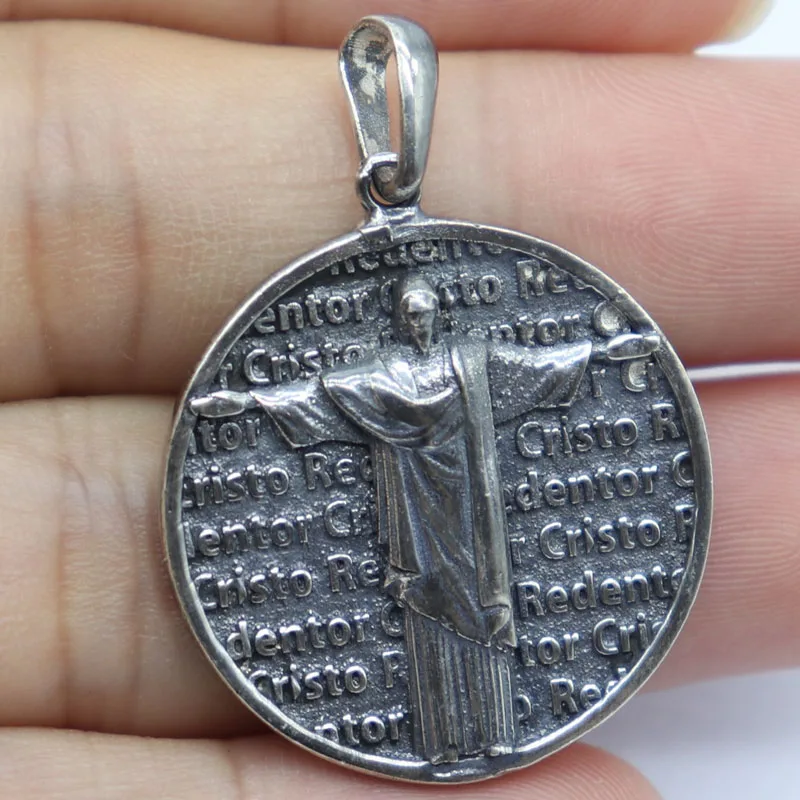 9g Cristo Il Redentore Cristo Redentor Ciondolo in oro di forma rotonda Personalizzato Ciondolo in argento sterling massiccio 925 Punk Hollow