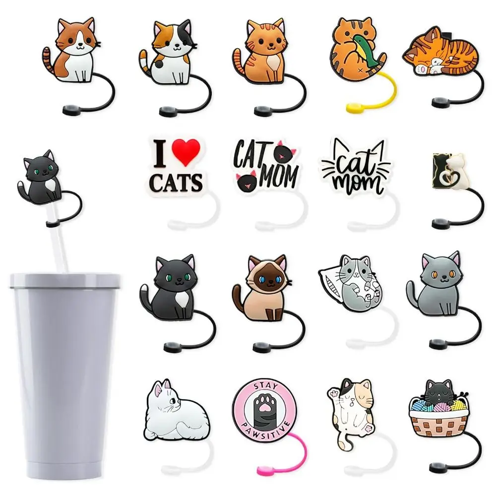 Cartoon Cat Straw Plug Cute Airtight Silicone Straw Topper Splash Proof Dustproof Drinking Dustproof Cap Cup Accessories