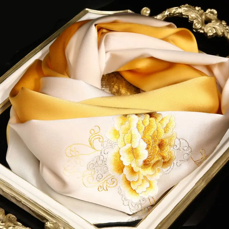 

High Quality New Year Gift Scarf for Mom 100% Real Silk Silk Embroidered Cheongsam Women's