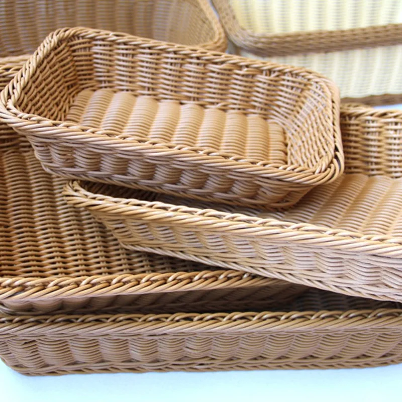 Hand Woven Imitation Rattan Serving Baskets for Bread Fruit Vegetables Restaurant Serving Tabletop Display Storage Basket