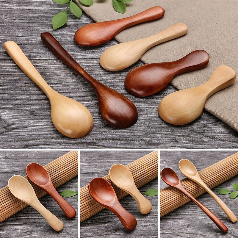 Wooden Spoon For Eating Japanese Style Mini Cooking Soup Spoon Coffee Tea Dessert Spoons Household Wood Tableware Kitchen Tools