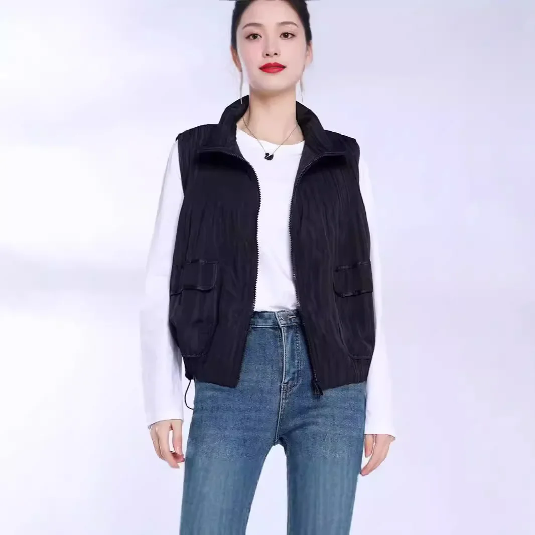 Pleats Pleated Vest Fall Outer Women Zipper Undershirt Tops Fall and Winter Japanese Loose Short Shoulder Jacket Women Clothing