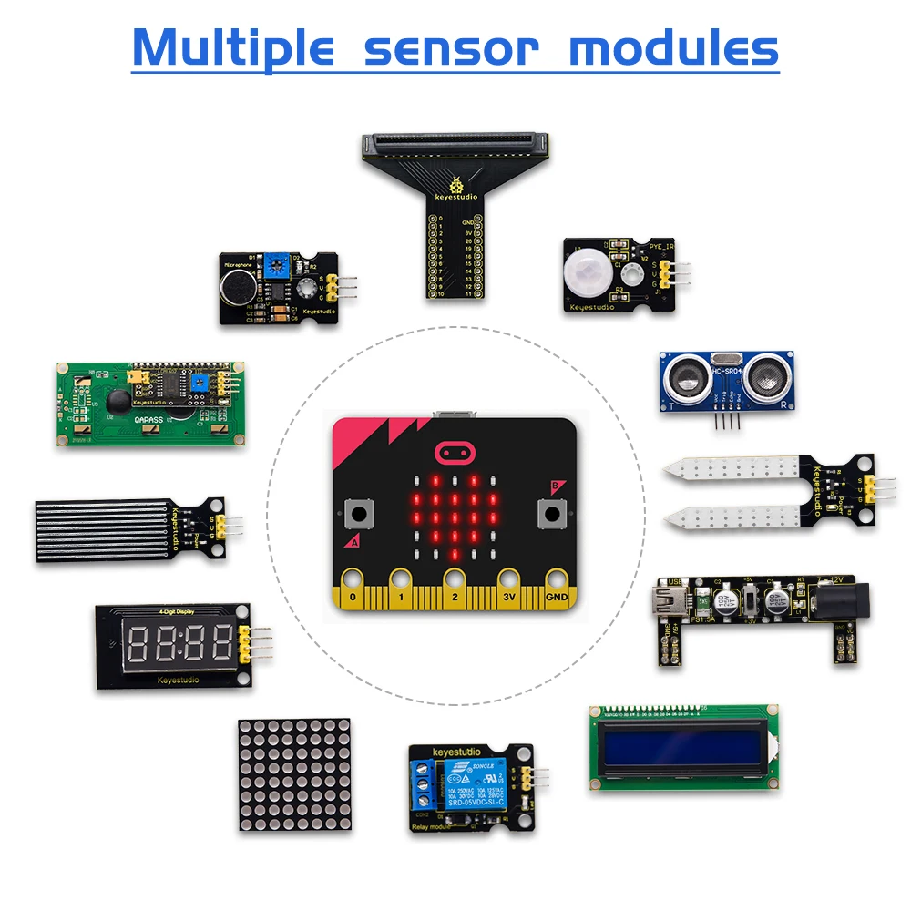 KEYESTUDIO Micro:bit V2 Basic Starter Kit for BBC Microbit Kit Programming DIY Projects Starter Kit Study Sensor Kit+38 Projects