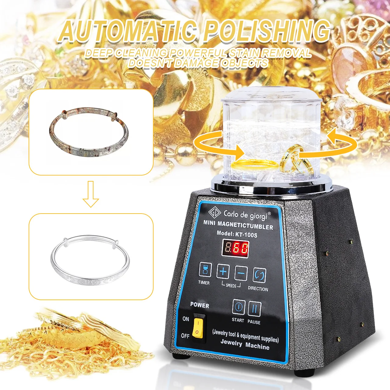 

Hot KT-100S Small Metals Polisher Finisher Equipment 200W 400g Capacity 2000 RPM Mini Magnetic Tumbler Jewelry Polishing Machine