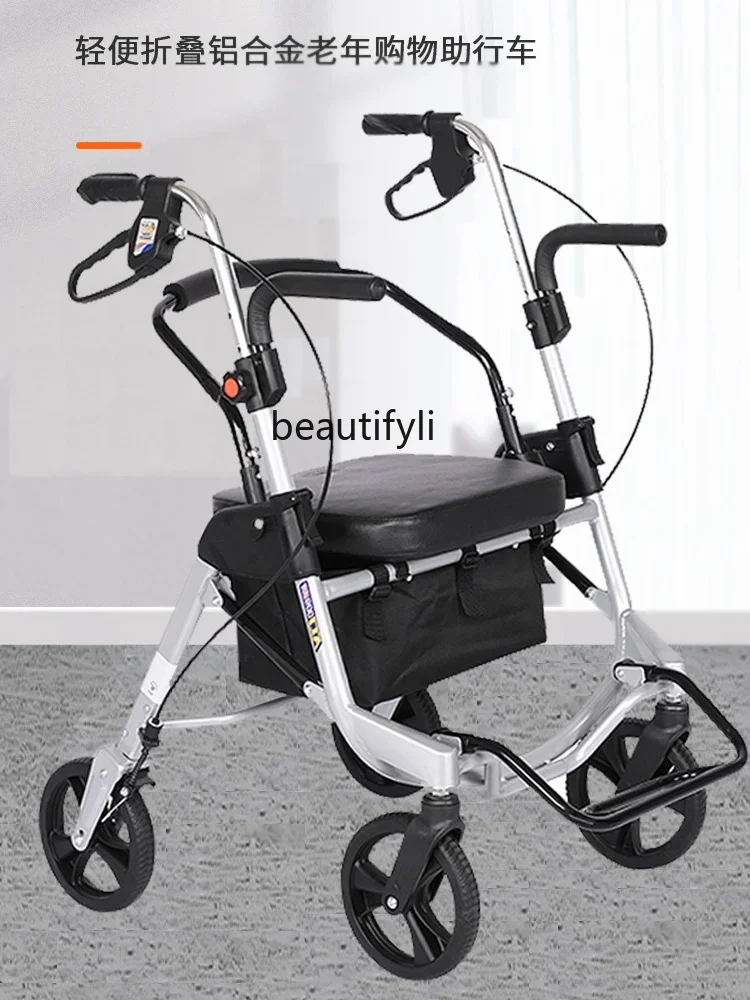 yj Elderly Folding Shopping Cart, Four-Wheel Shopping Cart, Rollator Portable Trolley