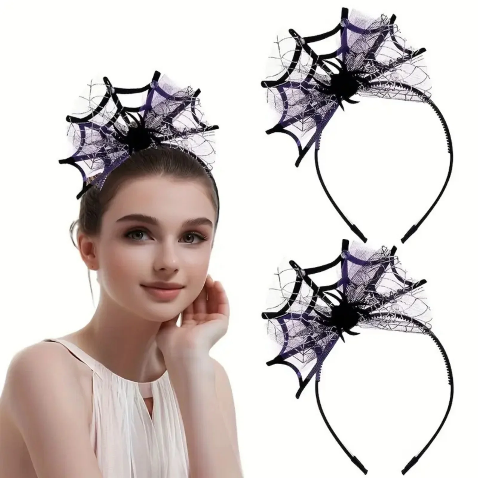 

1PC Halloween Spider Web Headbands, 2Pcs Black Purple Lace Hair Hoops, Spooky Party Hair Accessories for Women