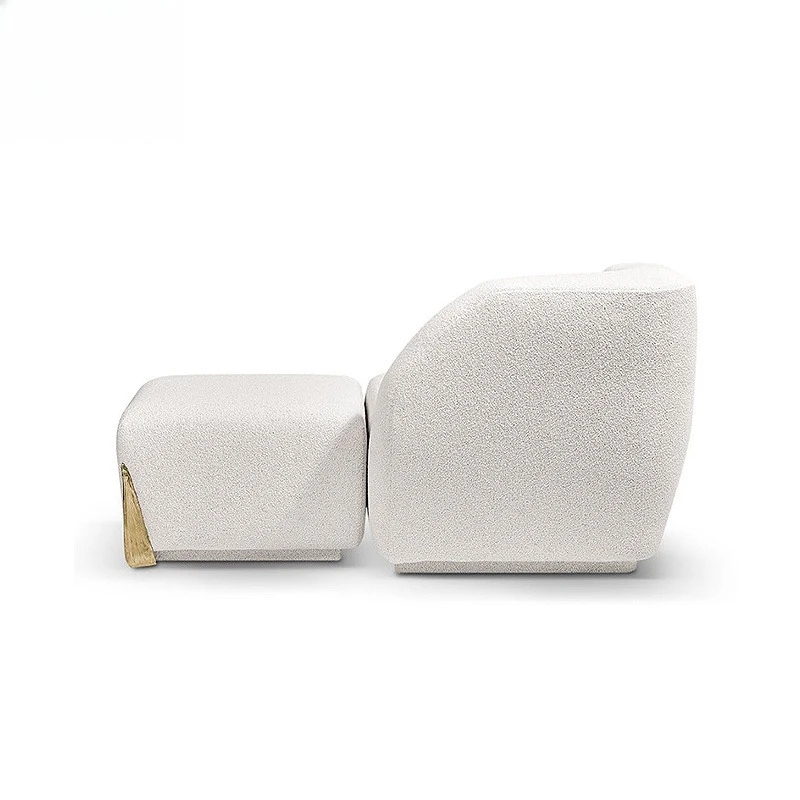 

Nordic light luxury creative designer brass fabric sofa high-end solid wood combination sofa