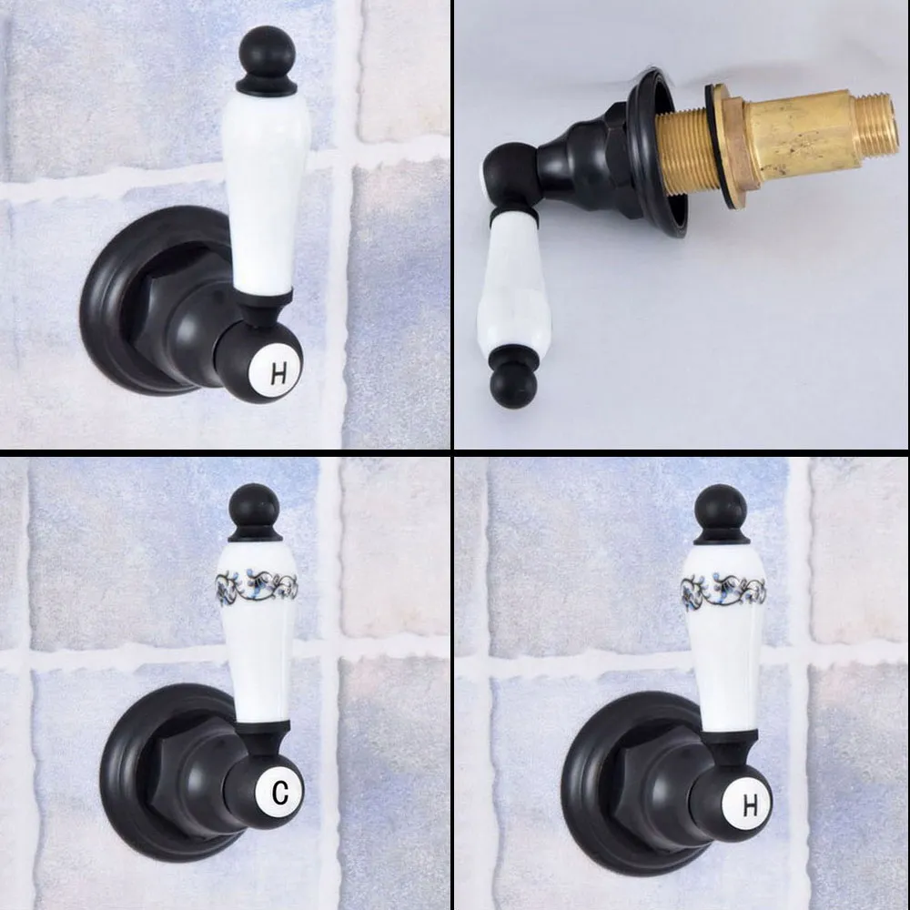 Oil Rubbed Bronze Wall Mounted Deck Mounted Ceramic Handle Faucet Control Valve Stopcock Tap G1/2 Male x G1/2 Male Thread mzh397