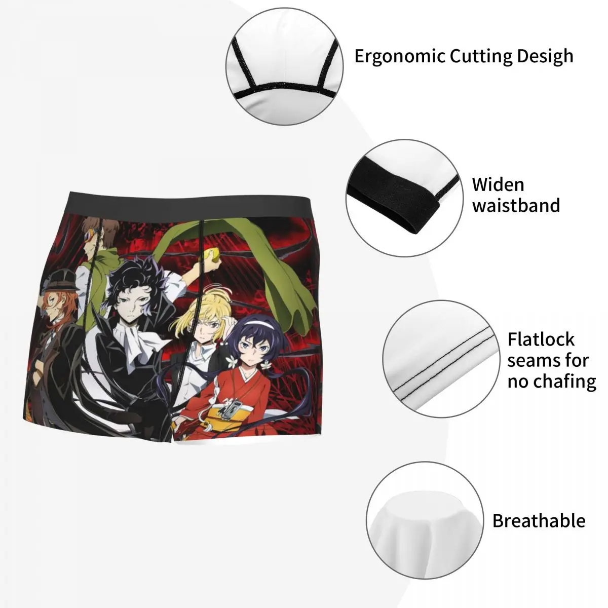 Akutagawa Bungou Stray Dogs Anime Cartoon Underpants Breathbale Panties Male Underwear Print Shorts Boxer Briefs