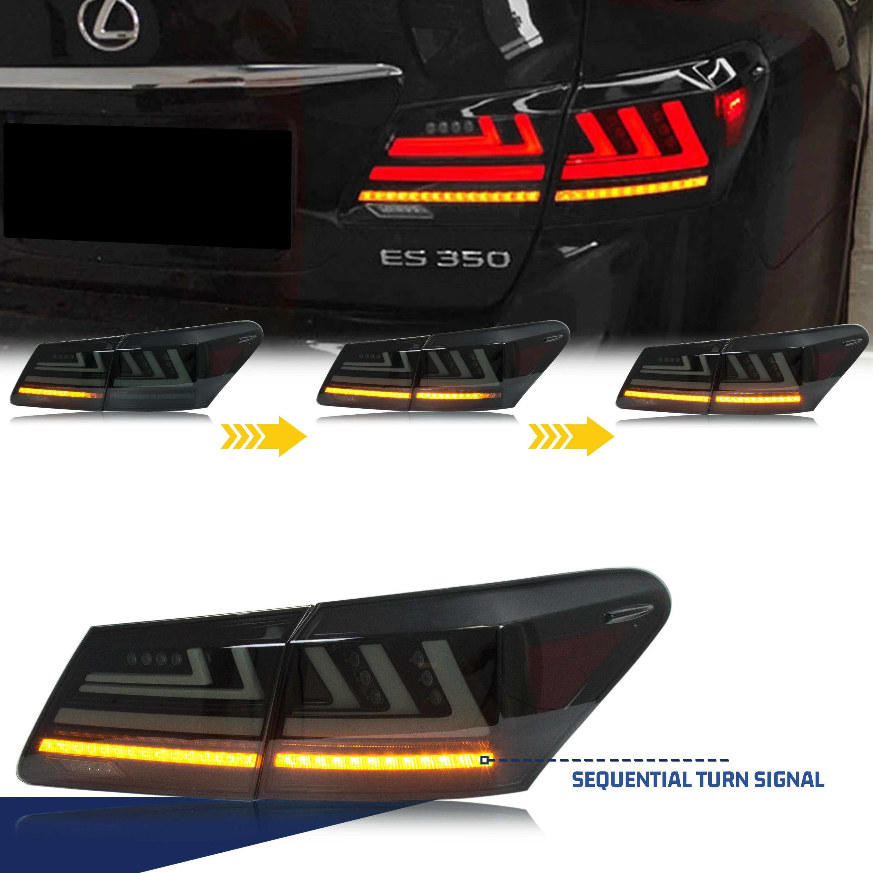 LED Facelift Tail Lights for Lexus ES350 2006-2012 Black Rear Lamps Start-up Animation Sequential Signal Replacement