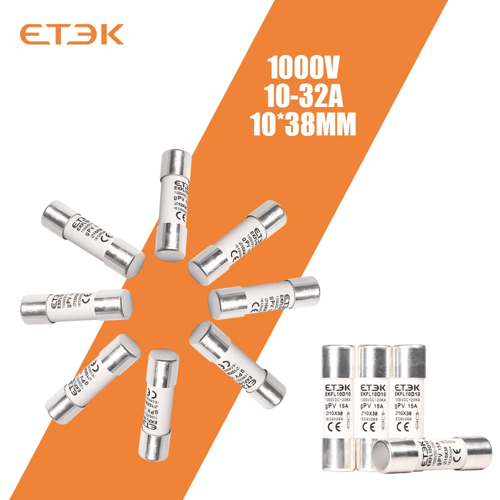 Bezpieczniki fotowoltaiczne ETEK Solar DC 1000V 15A 20A 25A ceramiczny bezpiecznik GPV 10x38mm do ochrony układu słonecznego EKFL-10D